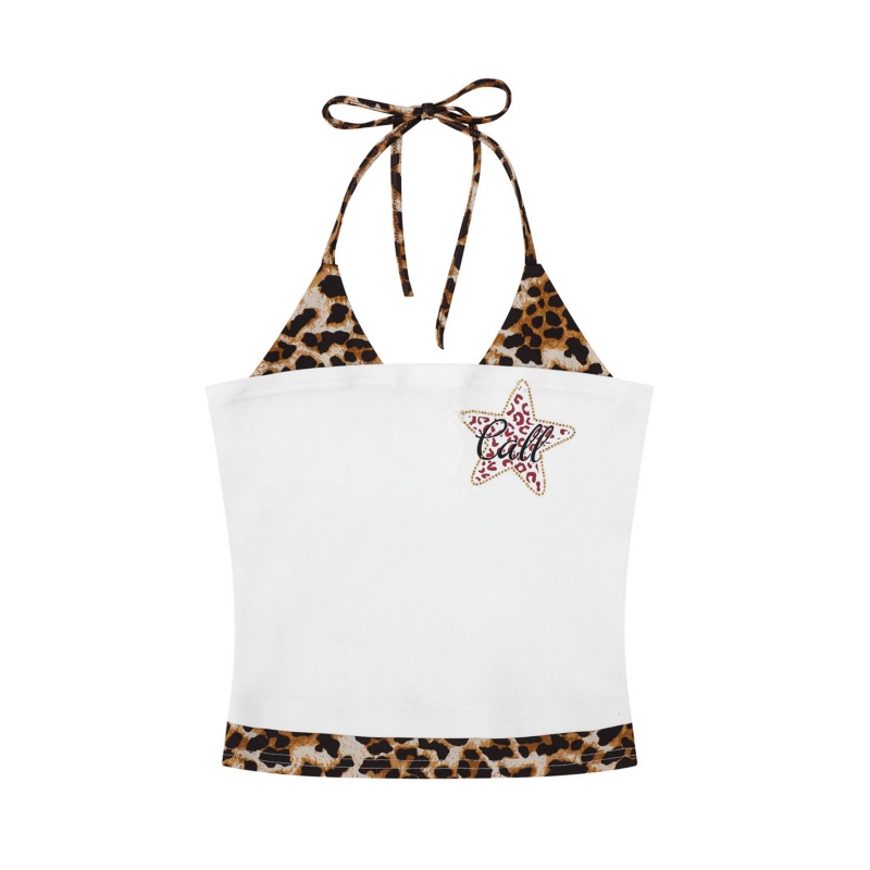 Chic Leopard Print Tank Top — White