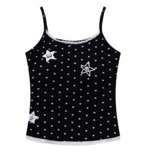 Polka Dot, Star, And Musical Note Lace Tank Top — Black