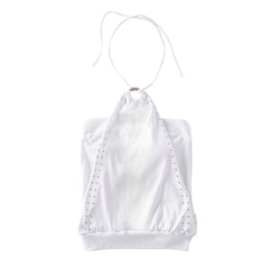 Beaded Backless Tank Top — White