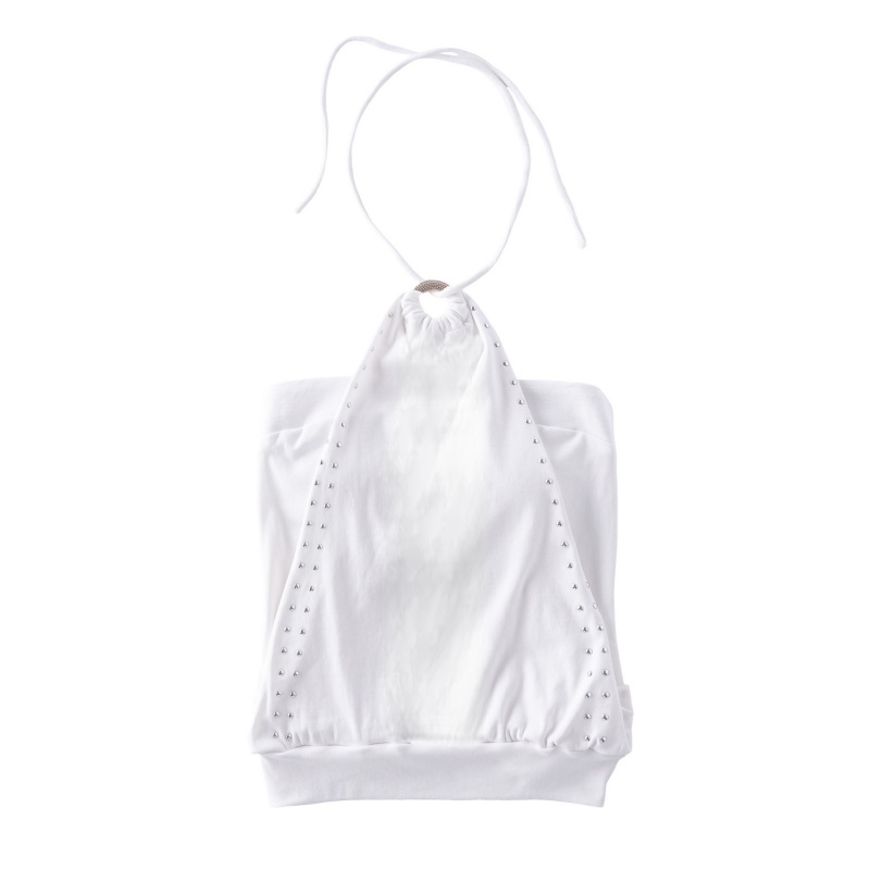 Beaded Backless Tank Top — White