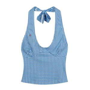 Vacation-Style Blue Plaid Tank Top