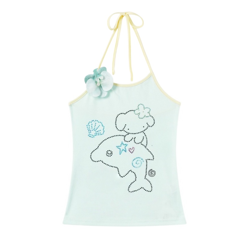 Rhinestone Dolphin & Bunny Halter Tank Top
